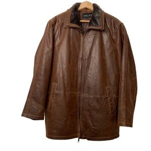 Cruze men genuine leather jacket distressed brown removable liner/fur Large